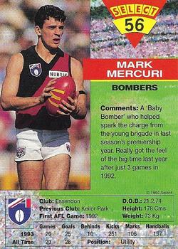 1994 Select AFL #56 Mark Mercuri Back